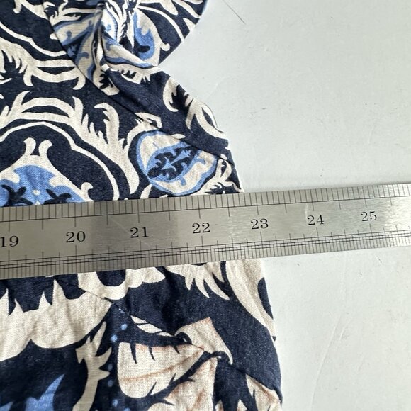 Rachel Zoe Womens Shirt 1X Linen Blend S/S Coastal Blue Paisley Beach Coastal - Picture 6 of 9